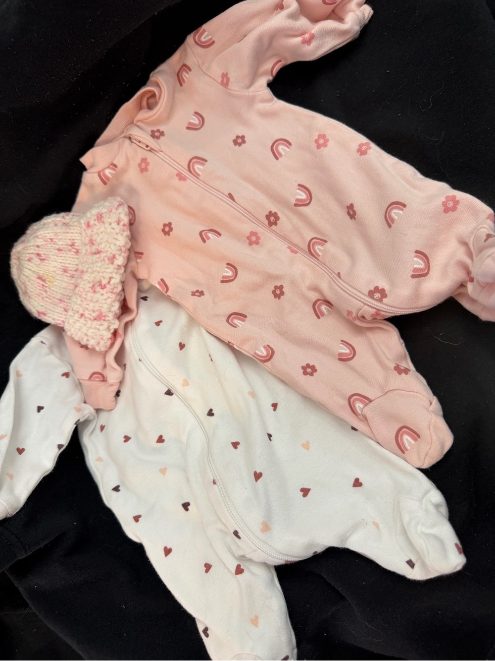 George (Premature) Pink Rainbow & White Heart Sleepers Set with knit hat